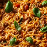 Ground Beef Orzo with Tomato Cream Sauce First Image