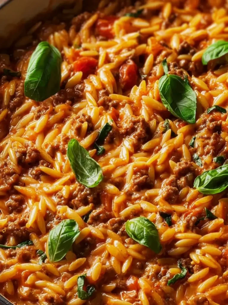 Ground Beef Orzo with Tomato Cream Sauce First Image