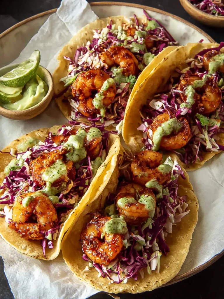 Easy Hot Honey Shrimp Tacos with Cabbage Lime Slaw First Image