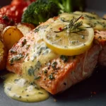 Sheet Pan Baked Salmon with Lemon Sauce First Image