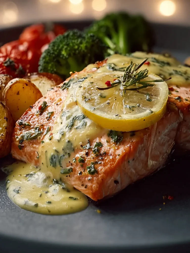 Sheet Pan Baked Salmon with Lemon Sauce First Image