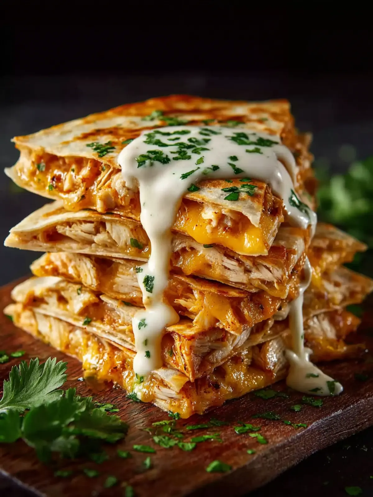 Cheesy Hot Honey Chicken Quesadillas with Spicy Jalapeño Cream Sauce First Image