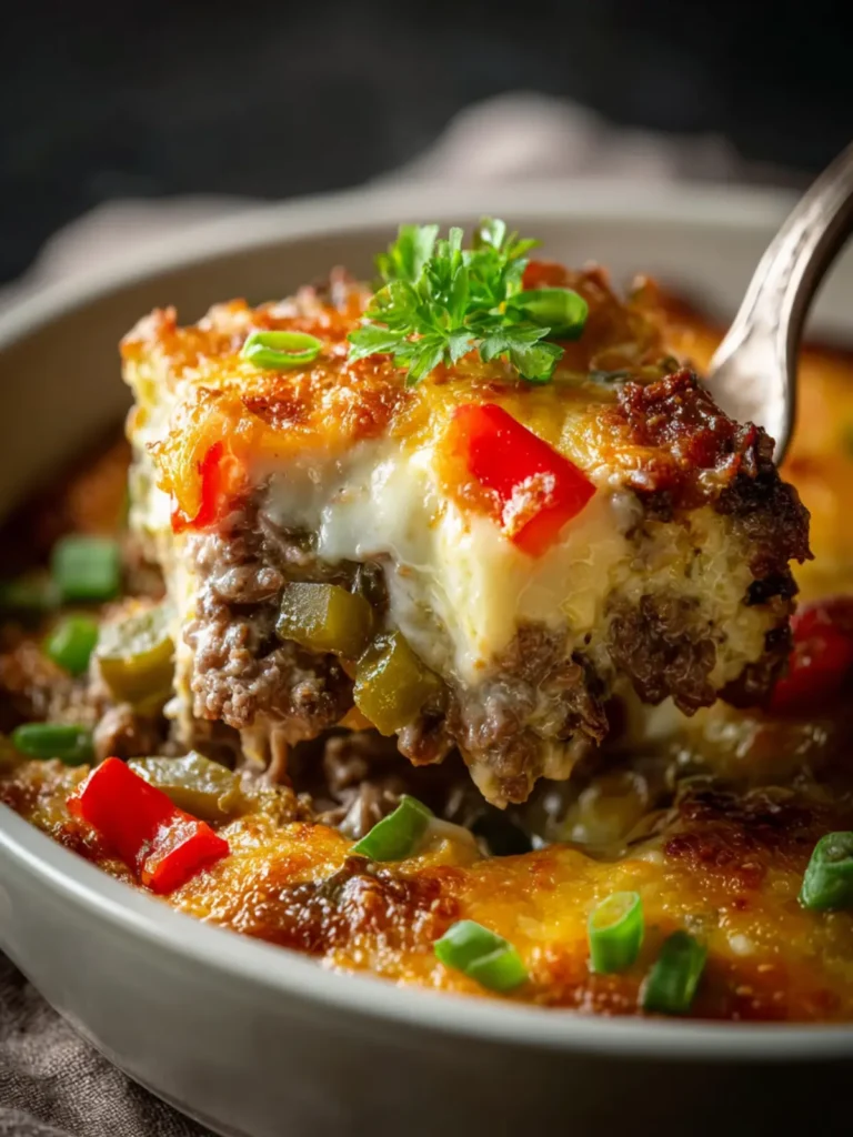 Easy & Delicious Low Carb Philly Cheesesteak Casserole First Image